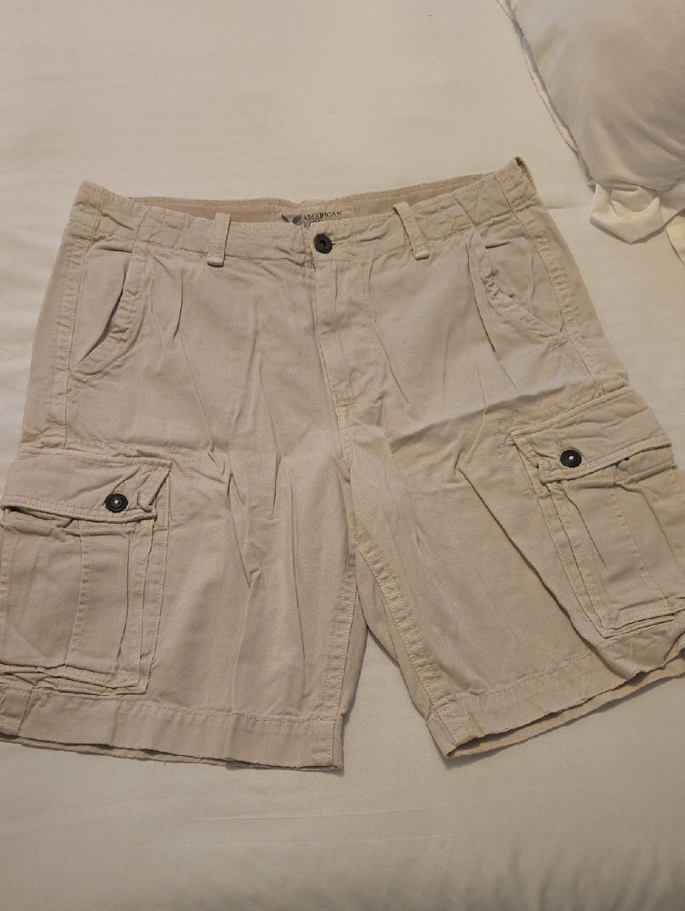 American Eagle Outfitters Tan Cargo Shorts with Button Flap Pockets Mens